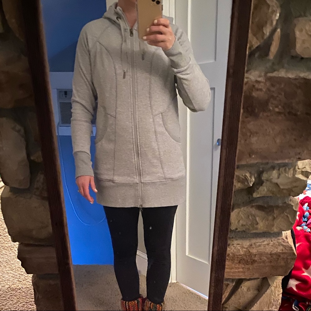 Light gray long zip up hoodie